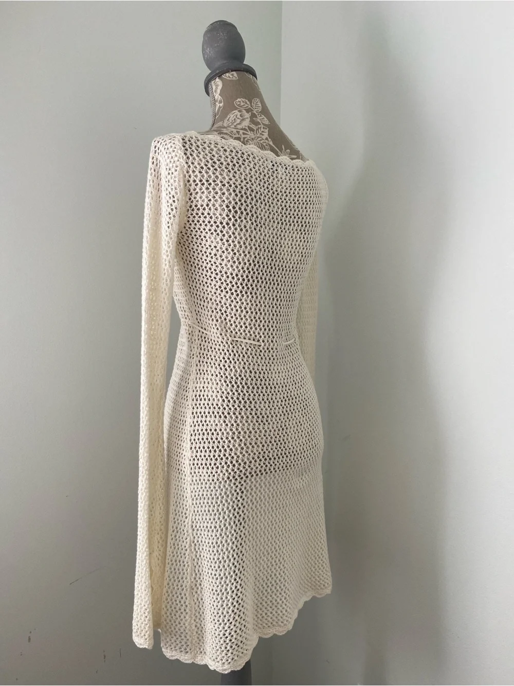 Frankies Bikinis Crochet Collette Cover Up Tunic Cream White XS